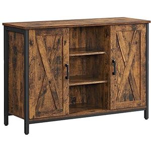 VASAGLE dressoir, keukenkast met open schappen, halkast, ladekast met deuren, woonkamer, eetkamer, hal, industrieel ontwerp, vintage bruin-zwart LSC098B01