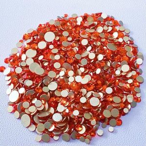 SS4-SS20 Mixformaat Helder Kristal Goud Plat Achter Strass Decoraties DIY Glitterstenen 3D Nail Art Accessoires-Oranje-Mixformaat SS3-SS20