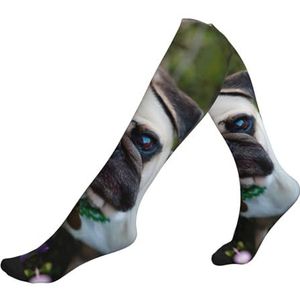 ASFgda Compressiemopsen in de tuin print sokken voor dames en heren, 15-20 mmhg (1 paar) beste ondersteuning voor hardlopen, fietsen, werk en fitness