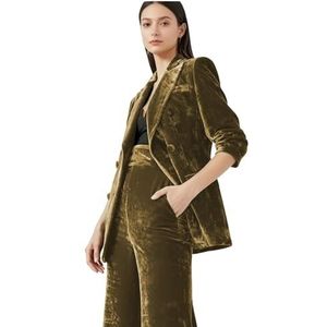 2 STKS Fluwelen Pantsuits Vrouwen Double Breasted Voering Dames Business Office Smoking Casual Party Suits, Bruin, XS