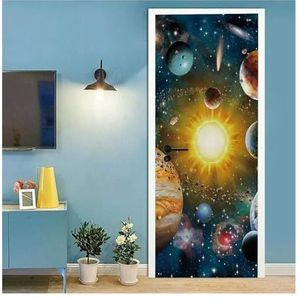 Deurstickers 3D Universe Planeet Deurstickers Outer Space Decal Kosmische Sterrenhemel Muurschildering Behang Poster Woonkamer Slaapkamer(Kleur:S,Grootte:95x215cm)