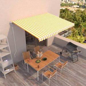 Rantry Mobiel intrekbaar zonnezeil, automatisch, 450 x 300 cm, geel en wit, voor buiten, inkijkbescherming, schuifgordijn voor tuin, balkon, terras