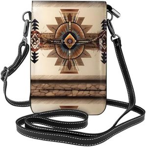 Native American Schilderij Lederen Cross Body Flip Telefoon Tas Met Afneembare Schouderbanden, Gebruikt Voor Reizen, Dating, Vakantie Geschenken, Zwart, Eén maat