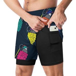 Kleurrijke Granaten Grappige Zwembroek met Compressie Liner & Pocket Voor Mannen Board Zwemmen Sport Shorts
