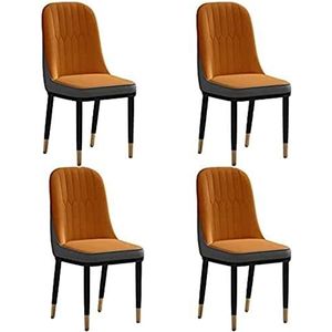 GEIRONV Moderne eetkamerstoelen set van 4, met metalen poten, waterdichte lederen zijstoel, gewatteerde keukenstoelen met hoge rugleuning Eetstoelen (Color : Orange, Size : 42x88cm)