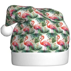 VTCTOASY Tropische Flamingo Print Kerstman Hoed Unisex Pluche Kerst Hoed Leuke Xmas Hoed Voor Nieuwjaar Feestelijke Feest