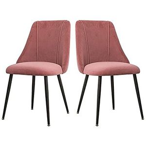 GEIRONV Set van 2 gezellige meubels Modern Eetkamerstoel, 50 × 56 × 85 cm Flanel en metalen ergonomische stoel woonkamer keuken kantoorstoel Eetstoelen (Color : Pink)