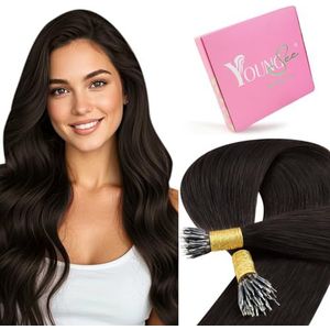 YoungSee Nanoring Haarextensies, van echt haar, donkerbruin, 50 cm, nano-kralen, glad, haarextensies, haarverlenging, steil, 50 g, #2