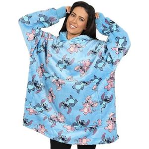 Lilo and Stitch, Stitch & Angel blauwe hoodie voor dames, oversized fleece deken hoodie voor dames, Blauw, one size
