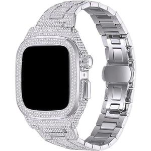 OFWAX Diamant horlogekast+metalen horlogebandmodificatieset, voor Apple Watch 8 7 6 5 4 SE 44 mm 45 mm serie doe-het-zelf mode zakelijke band voor dames vrouwen meisjes, 44mm, agaat
