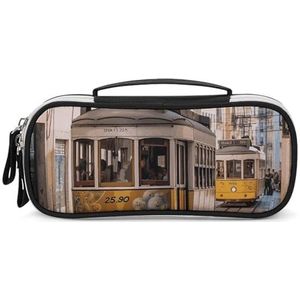 DWTJKMS Lissabon Tram Lederen Make-uptas Draagbare Kleine Cosmetische Organizer Waterdichte Toilettassen Borstels Potloden En Reizen Make Up Accessoires