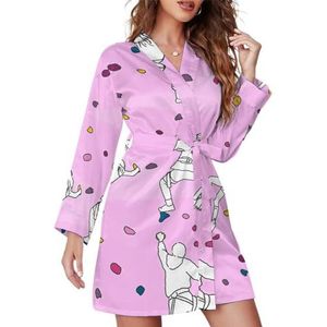 Klimroze patroon nachthemd voor vrouwen lange mouwen gewaden knielengte loungewear zachte badjas nachtkleding L