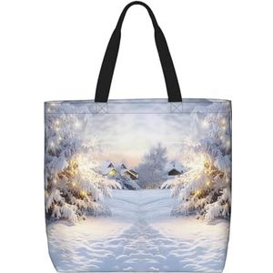 VTCTOASY Winter Snowy Print Vrouwen Tote Bag Grote Capaciteit Boodschappentas Mode Strand Tas Voor Werk Reizen, Zwart, One Size, Zwart, One Size