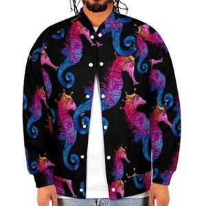 Regenboog Seahorse Grappige Mannen Baseball Jacket Gedrukt Jas Zachte Sweatshirt Voor Lente Herfst