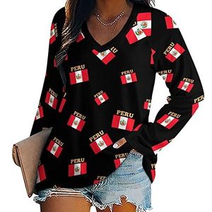Peru vlag dames lange mouwen V-hals T-shirts herfst tops pullover tuniek T-shirt voor leggings