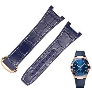 dayeer Voor Omega Constellation Double Eagle Series Horlogeband Manhattan Notch Rubber Koeienhuid Mannelijke Observatorium horlogeband (Color : Blue white-rose, Size : 25-14mm)