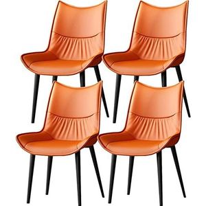 GEIRONV Keuken eetkamerstoelen set van 4, moderne half eeuw woonkamer zijstoelen met koolstofstalen poten stoelen met PU kussen rugleuning Eetstoelen (Color : Orange, Size : 86 * 40 * 44cm)