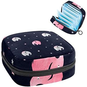 Periode Pouch Draagbare Tampon Opbergtas,Tampon Houder voor Portemonnee Vrouwelijke Product Organizer,Olifant Schattig, Meerkleurig, 4.7x6.6x6.6 in/12x17x17 cm