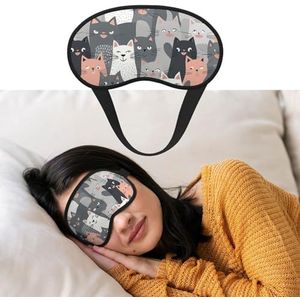 Zacht slaapmasker, comfortabel, verduisterend oogmasker met verstelbare riem, schattig, grappig grijs kattenpatroon, oogschaduwhoes voor vrouwen en mannen, diepe rust, reizen, werk thuis