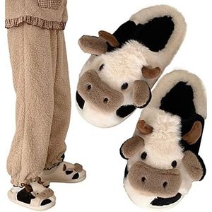 Fuzzy koeienpantoffels - Animal Fuzzy Slides voor dames - Koude Winter Non Slip Paar Slippers Indoor Warm Pluche Slaapkamer Schoenen Met Voering Voor