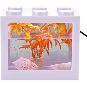 Visbak Aquarium Vis Tank Mini Aquarium USB LED Light Vis Tank Aquarium Decor voor Box Office Tea Tafel (wit)