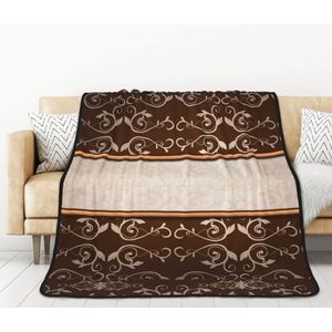 BEEOFICEPENG Deken, 152,4 x 203 cm dubbelzijdige deken, reisdeken, zachte deken voor slaapbank, elegant bruin en kaki damastmarmer
