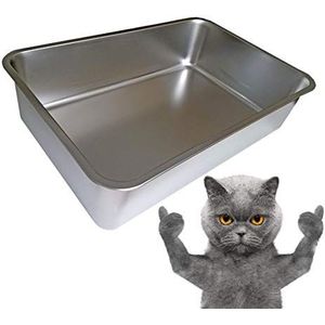 KUNWU SUS304 Roestvrij staalvoedsel Grade 6 ""Diepe Middelgrote Kattenbak Corrosiebestendige Duurzame Pan 17,5"" x 13,5"" x 6