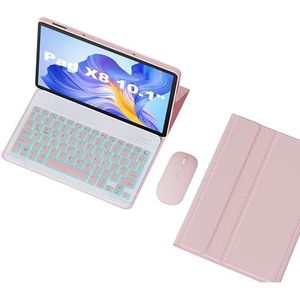 Toetsenbordhoes Voor Honor Pad X8 10,1 Inch, Magnetisch Afneembaar 7-Kleuren Verlicht Toetsenbord Met Beschermhoes, Bluetooth-Muis,Roze