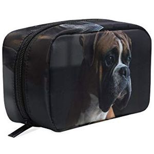 AJINGA Bruine Pug Hond Cosmetische Tas Rits Toilettas Dames Vierkante Make-up Borstels Tas