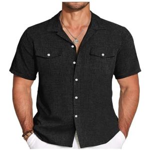 Herenoverhemd Met Korte Mouwen Zomerkleding Herenoverhemd heren t-shirt(Noir,XXL)