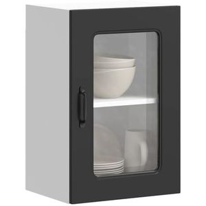 Iiaky Kalmar 853528 Keukenkast met glazen deur, zwart, spaanplaat, keukenwand van hout, kast, vitrine, dressoir