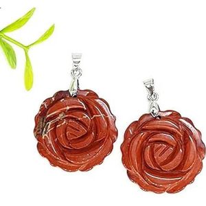 25mm Rose Flower Hanger Natuurlijke Genezing Kristalsteen Kettingen Kralen Voor Energie Amulet Sieraden Maken Accessoire DIY Geschenken-Rode Jaspis-20 Stuks