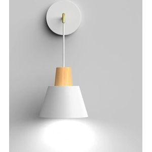 LANGDU Moderne minimalistische houten nachtkastje wandlamp, hangende wandlamp, verstelbare Scandinavische wandkandelaar for slaapkamer, nachtkastje, studeertrap, hal (Color : White)