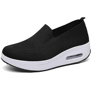 Orthopedische trainers for dames, comfort luchtkussen platform mesh holle schoenen instapper wandelschoenen zonder vetersluiting (Color : Black, Size : 37 EU)