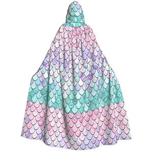 Bxzpzplj Zeemeermin roze paarse print carnaval cape met capuchon voor volwassenen, heks vampier cosplay kostuum mantel, carnaval feesten