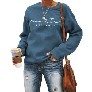 MLZHAN Mama Est 2025 Vrouwen Sweatshirt Tante Est 2025 Sweatshirts Ronde Hals Lange Mouw Mom Tante Gift Truien Tops, Blauw 2, XL