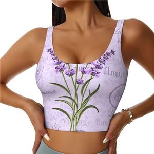 Lavendel Stempel Print Comfortabele Vrouwen Sport Vest Yoga Workout Vest Voor Vrouwen Lichtgewicht Zomer, Zwart, S