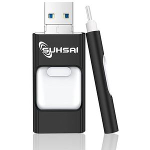 SUHSAI 4-in-1 512 GB USB-stick, USB 3.0-flashdrive, geheugenstick, high-speed pendrive, USB-flashdrive, fotostick-snelheidsaandrijving voor pc, laptop, iPhone, iPad, Android, tablet (zwart)