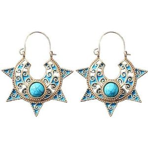 Vintage Boheemse oorbellen voor dames met turquoise imitatie, bungelende bloemvormige piercings oorbellen, Zink, Geen edelsteen