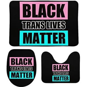 Zwarte Trans Lives Matter badkamertapijten set 3 stuks antislip badmatten wasbare douchematten vloermat sets 39,9 cm x 59,9 cm