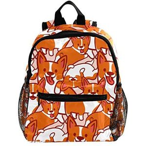 Mini Rugzak Pack Tas Oranje Corgi Hond Patroon Cartoon Leuke Mode, Meerkleurig, 25.4x10x30 CM/10x4x12 in, Rugzak Rugzakken
