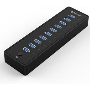 ORICO USB 3.0 hub, 10 poorten, met hoofdschakelaar en 12V4A voeding - snelle data hub voor desktop PC computer notebook MacBook iMac