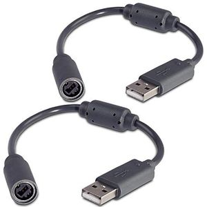 Fosmon Vervangende Dongle Compatibel met Microsoft Xbox 360 Wired Controllers (Adapter Controller USB Breakaway Cable) - Grijs (2 Pack)
