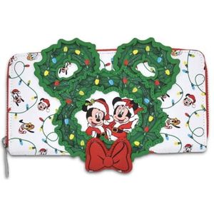 Loungefly GT Exclusieve Disney Mickey & Friends Holiday Wreath portemonnee, wit, Loungefly portemonnee, Wit, Loungefly Portemonnee