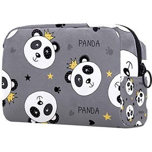 Meisje Cosmetische Tassen Dames Make-up Tas Toilettas Organizer Pouch met Rits 7.3x3x5.1 Inch Panda Grey