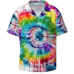 OdDdot Tie Dye Hippies Print Heren Overhemden Atletische Slim Fit Korte Mouw Casual Business Button Down Shirt, Zwart, XL