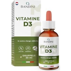 Bandini® Vitamine D3 vloeistof - 2000 IE per druppel | Cholecalciferol in extra vierge olijfolie | Versterkt het immuunsysteem, voor botten en spieren | 30 ml (840 druppels) | Hoge biobeschikbaarheid