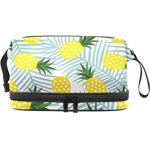 Dubbele Laag Cosmetische Tas Geel Ananas Draagbare Make-up Tas Reizen Organizer Pouch Voor Vrouwen Meisjes Toiletries Tassen, Meerkleurig, 27x15x14 cm/10.6x5.9x5.5 in, Make-up zakje