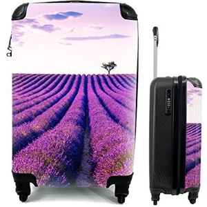 MuchoWow® Koffer - Lavendel - Bomen - Paars - Bloemen - Past binnen 55x40x20 cm en 55x35x25 cm - Handbagage - Trolley - Fotokoffer - Cabin Size - Print