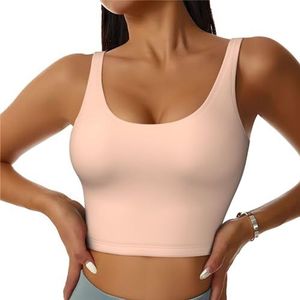 Geelblauwe kunst - Crop tops voor dames sportbeha U-rug verwijderbare gewatteerde crop workout tanktop met ingebouwde bh's, slanke pasvorm mouwloze atletische vesten, Schaal Lichtroze, S